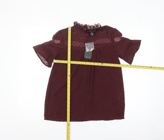 New Look Women’s Red Lace High Neck Short Sleeve Blouse Size 6