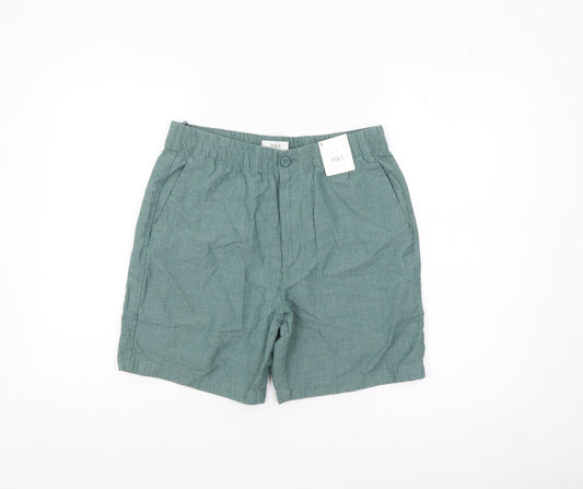 Marks and Spencer Men's Green Small Chino Shorts with Elastic Waist