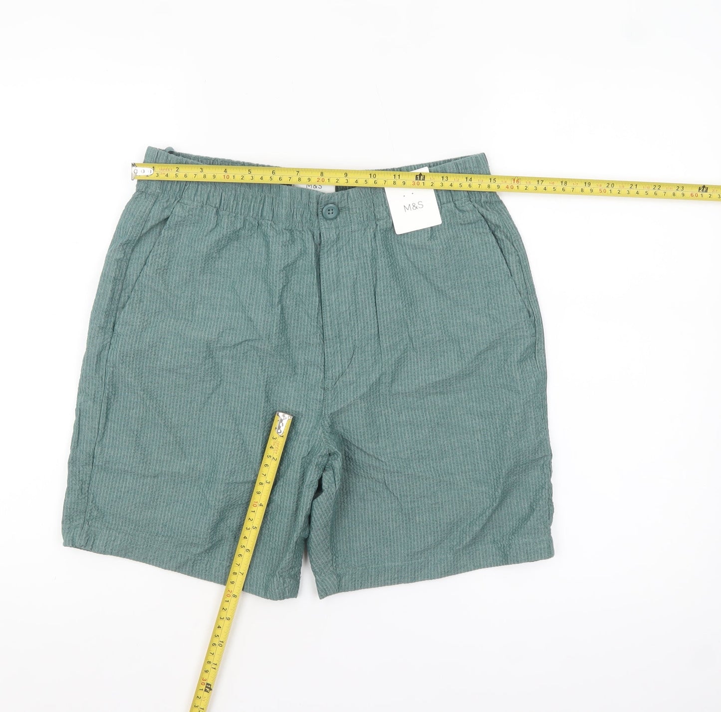 Marks and Spencer Men's Green Small Chino Shorts with Elastic Waist