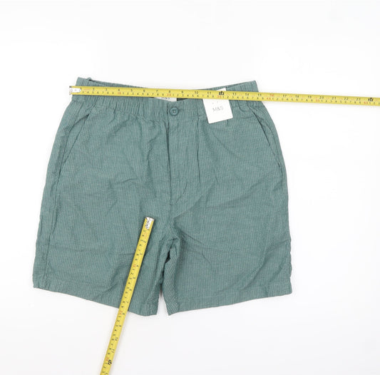 Marks and Spencer Men's Green Small Chino Shorts with Elastic Waist