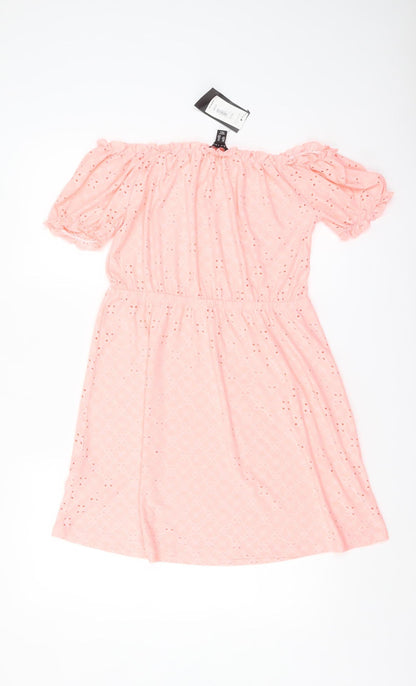 New Look Women's Pink Off Shoulder Knee Length Dress Size 12
