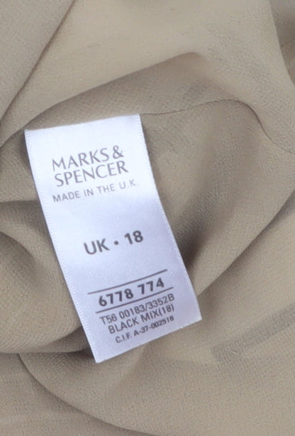 Marks and Spencer Women’s Multicoloured Geometric Tie Shoulder V-Neck Chiffon Blouse Size 18