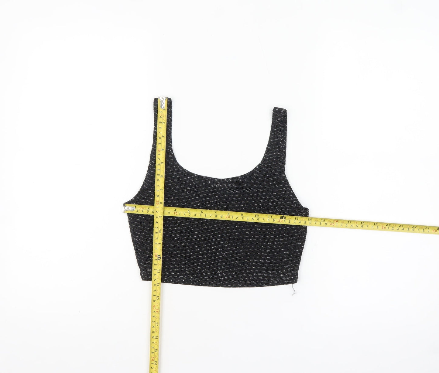 PrettyLittleThing Women's Black Glitter Cropped Tank Top UK 10
