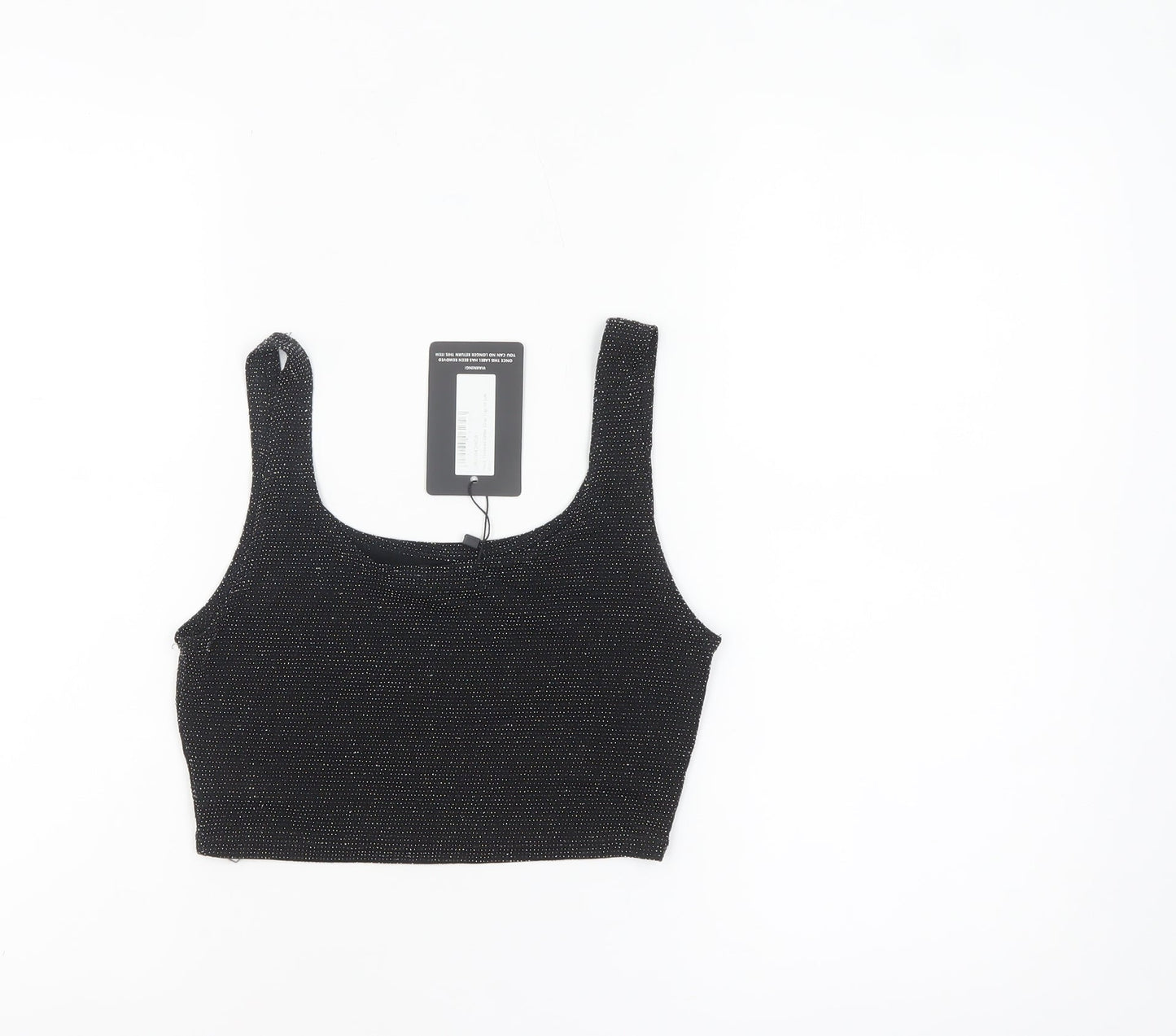 PrettyLittleThing Women's Black Glitter Cropped Tank Top UK 10