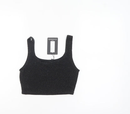 PrettyLittleThing Women's Black Glitter Cropped Tank Top UK 10
