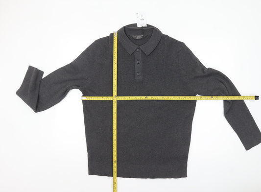 Primark Men's Grey Collared Henley Knit Jumper Size M
