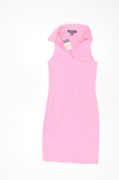 Primark Womens Pink Size 8 Sleeveless Collared Bodycon Knit Dress