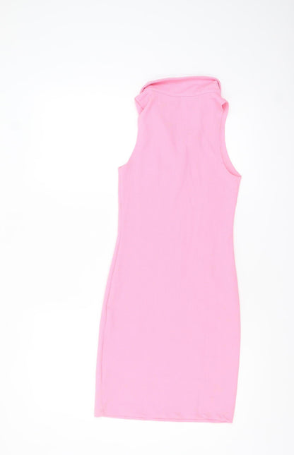 Primark Womens Pink Size 8 Sleeveless Collared Bodycon Knit Dress