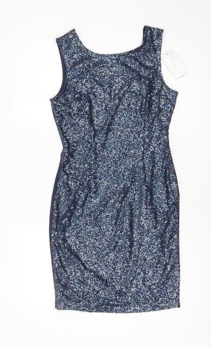 New Look Women Blue Sequin Bodycon Sleeveless Party Dress Size 12
