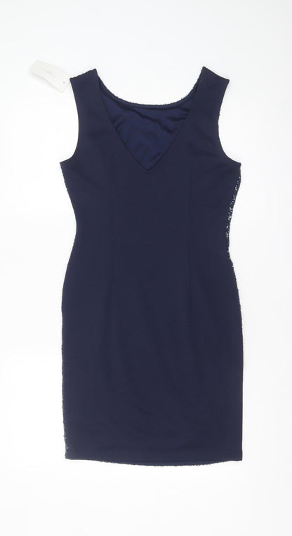 New Look Women Blue Sequin Bodycon Sleeveless Party Dress Size 12
