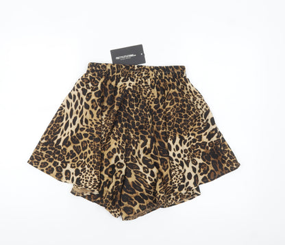 PrettyLittleThing Women Brown Leopard Print High Rise Paperbag Shorts Size 10