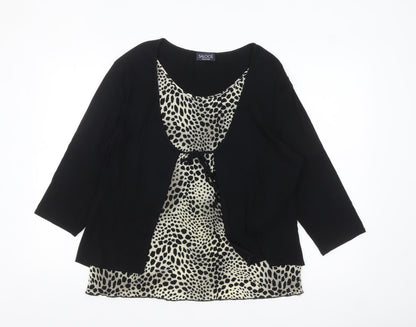 Saloos Womens Black Animal Print Tunic Blouse XL