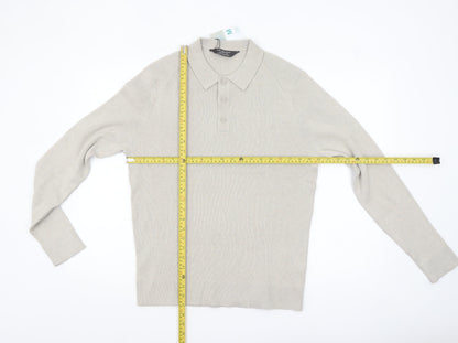 Primark Men Beige Collared Henley Jumper Medium