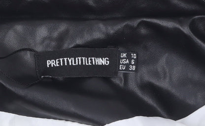 PrettyLittleThing Women's Black White Faux Leather Belted Blazer UK 10