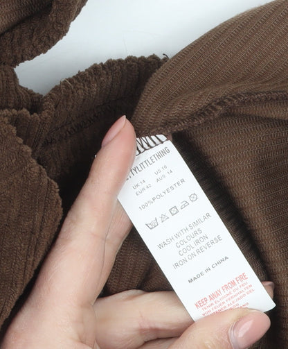 PrettyLittleThing Women Brown Corduroy Sleeveless Collared Bodycon Mini Dress Size 14