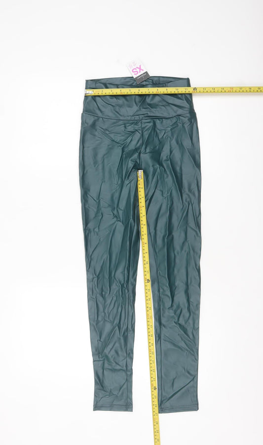 Primark Womens Green Faux Leather High Waist XS Leggings