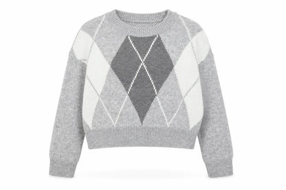 Primark Women’s Grey Argyle Knit Crew Neck Jumper XS