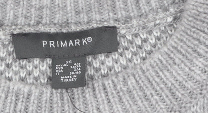 Primark Women’s Grey Argyle Knit Crew Neck Jumper XS