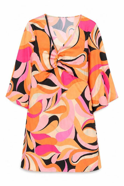 New Look Women's Multicoloured Size 8 Retro Wrap Mini Dress