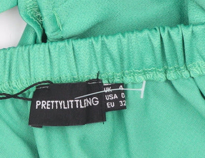 PrettyLittleThing Women’s Green Cropped Long Sleeve V-Neck Blouse UK 4