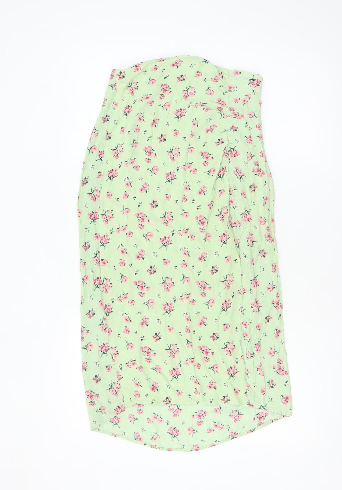 Stradivarius Women’s Green Floral A-Line Skirt Size 8 Zip Viscose