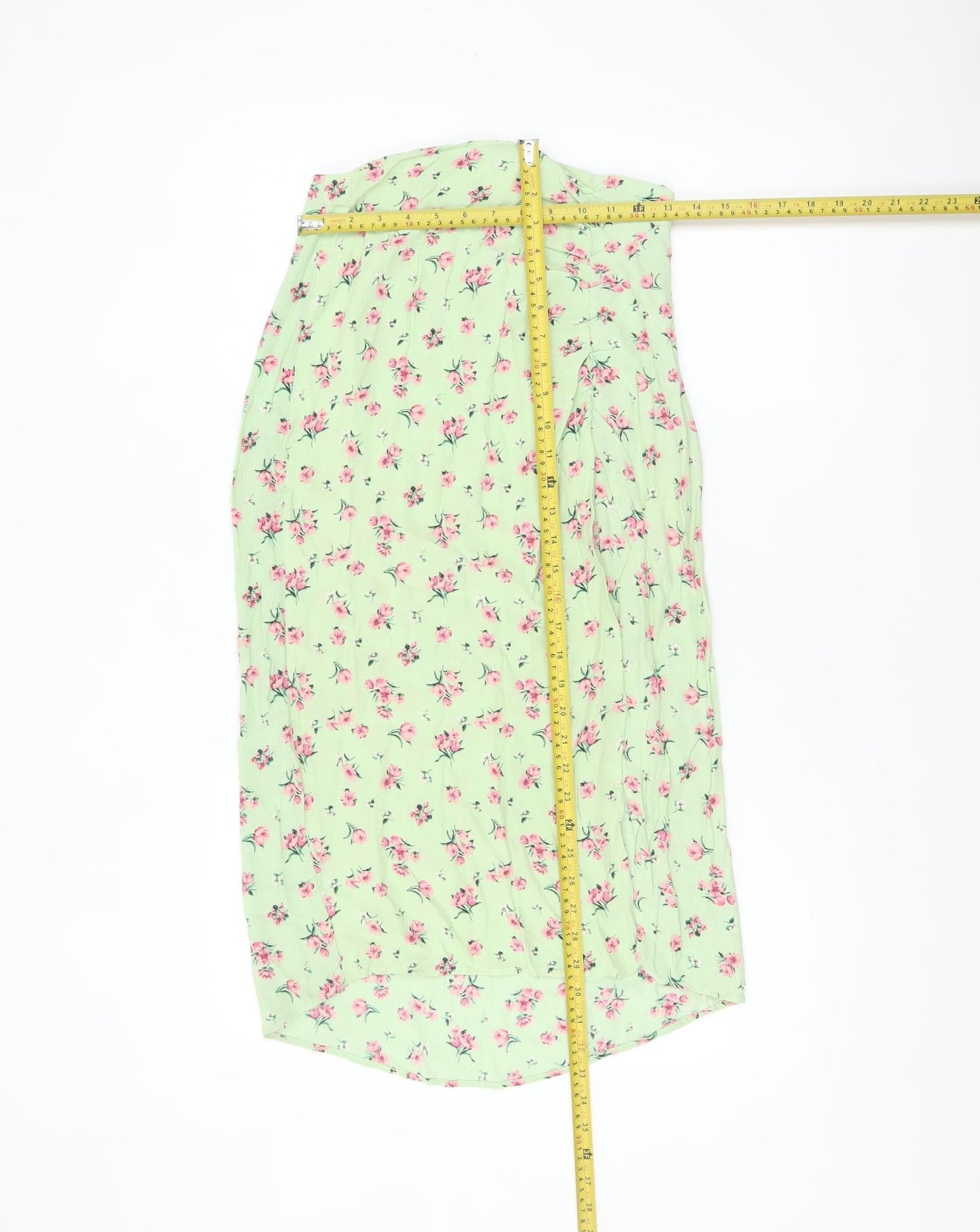 Stradivarius Women’s Green Floral A-Line Skirt Size 8 Zip Viscose