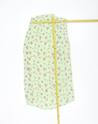 Stradivarius Women’s Green Floral A-Line Skirt Size 8 Zip Viscose