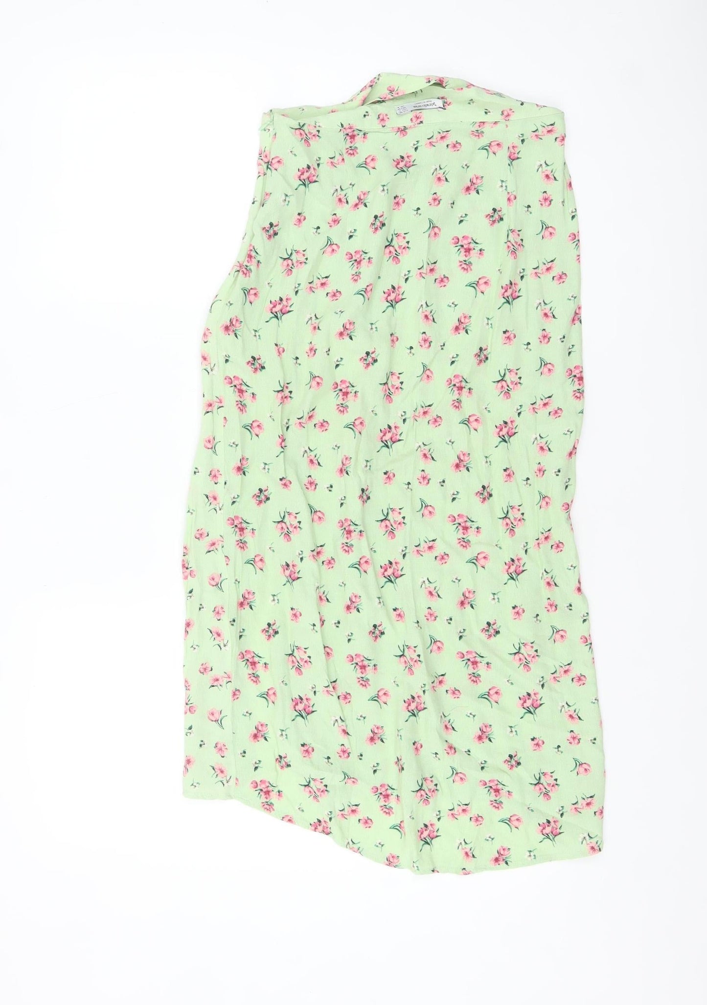 Stradivarius Women’s Green Floral A-Line Skirt Size 8 Zip Viscose