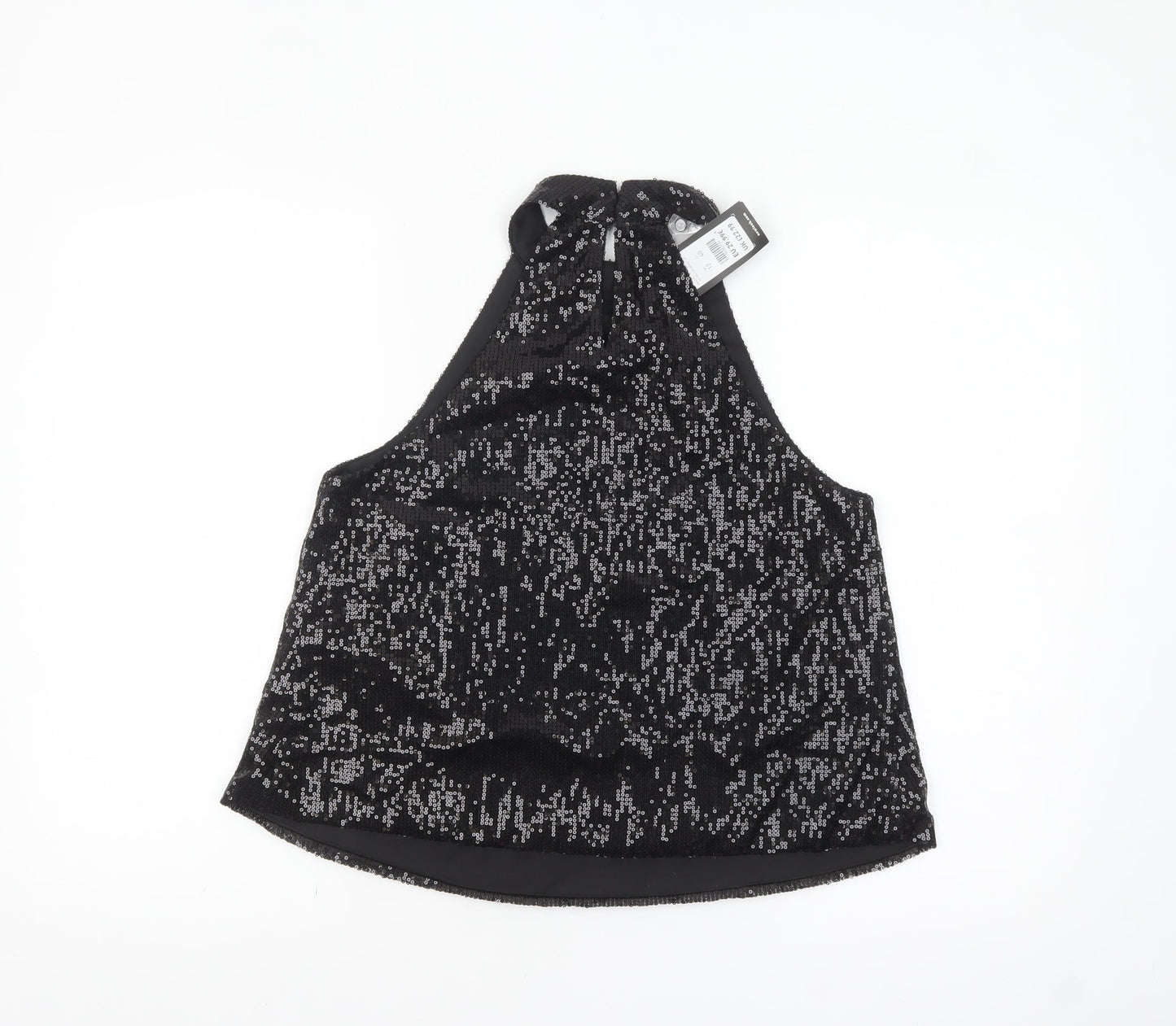 New Look Womens Black Sequin Halter Camisole Top Size 12