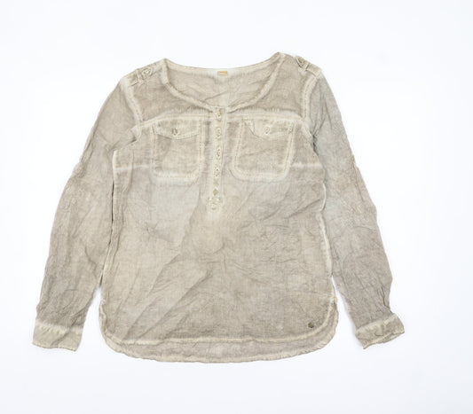 s.Oliver Women’s Beige Linen Long Sleeve Tunic Blouse Size 10