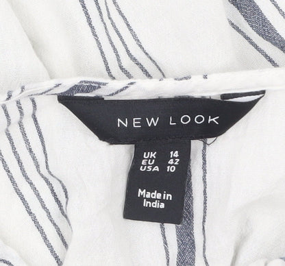 New Look Women White Striped Cotton Cropped Blouse Size 14