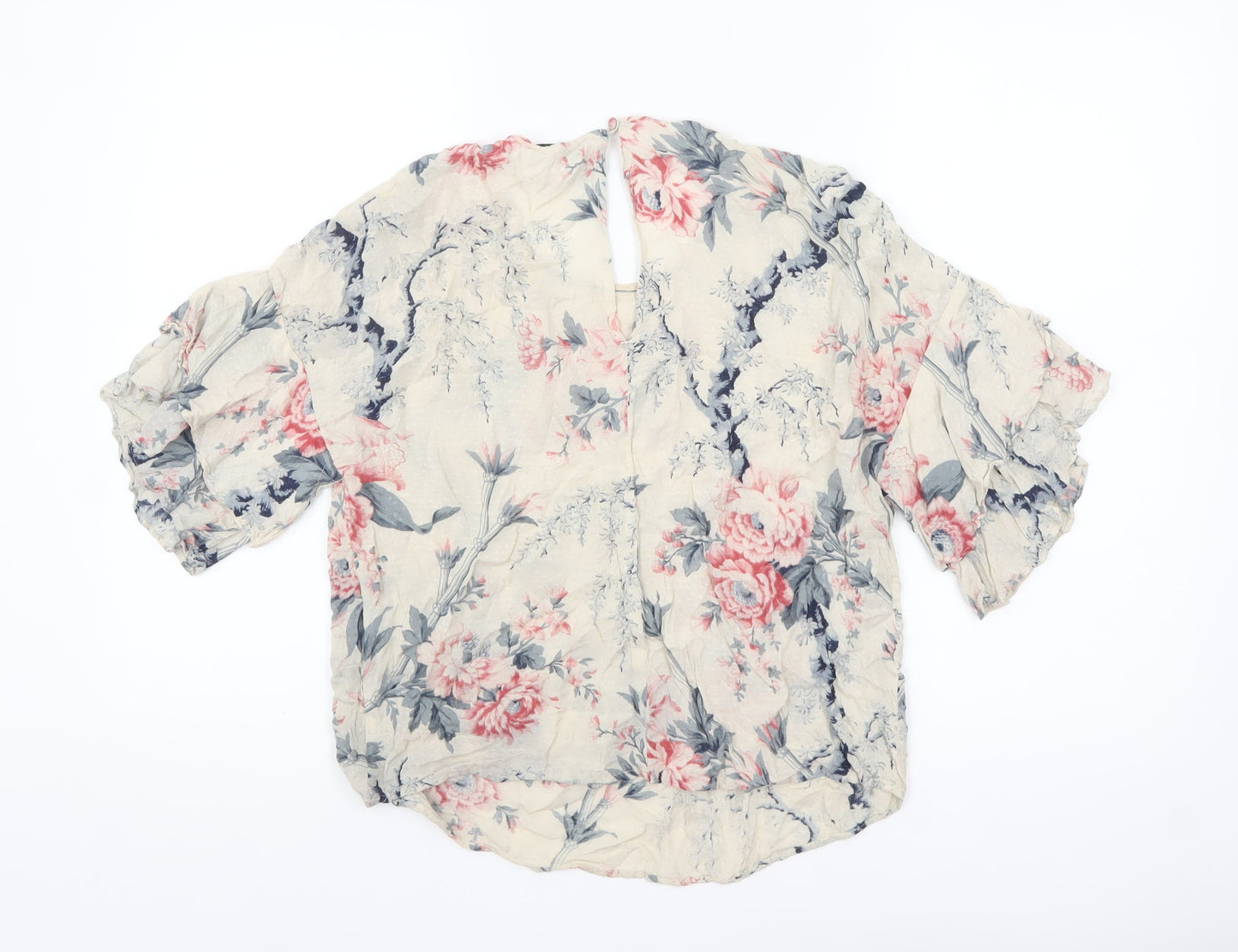 Warehouse Womens Floral Ruffle 3/4 Sleeve Tunic Blouse Size 10 Multicoloured