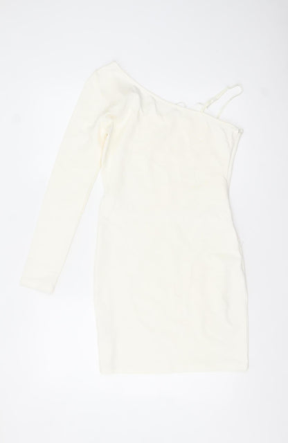 Zara Women Ivory One Shoulder Bodycon Dress Size L