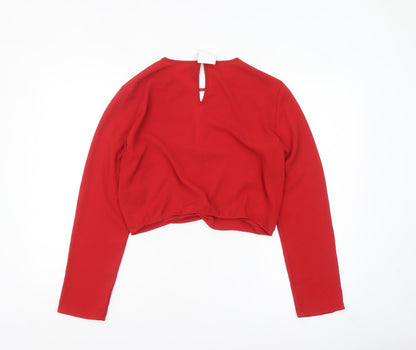 H&M Divided Women’s Red Cropped Twist Front Blouse Size 14