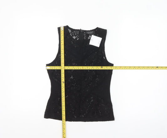 Topshop Women's Black Lace Sleeveless Blouse UK 6 Elegant Zip Back