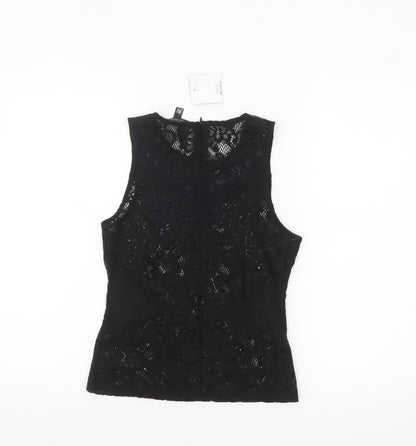 Topshop Women's Black Lace Sleeveless Blouse UK 6 Elegant Zip Back