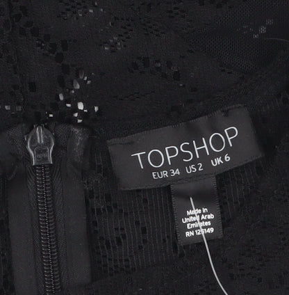 Topshop Women's Black Lace Sleeveless Blouse UK 6 Elegant Zip Back