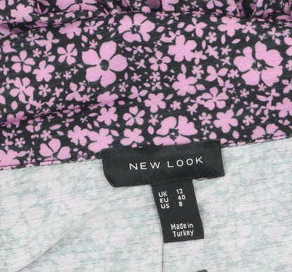 New Look Women’s Floral Collared Cropped Blouse Size 12 Black Pink