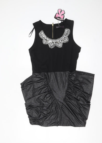 Boohoo Women's Black Size 14 Sleeveless Beaded Bodycon Party Dress