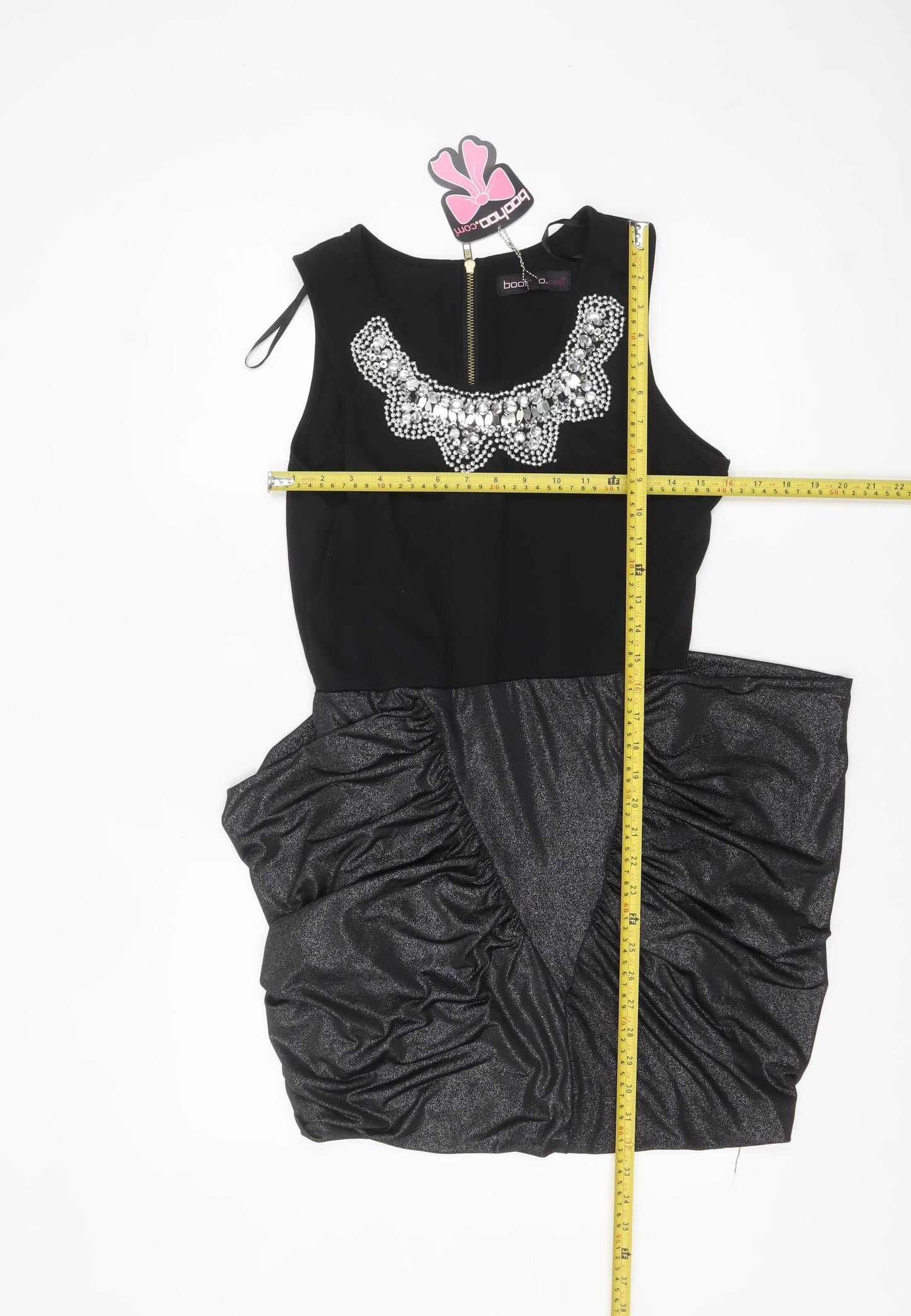 Boohoo Women's Black Size 14 Sleeveless Beaded Bodycon Party Dress