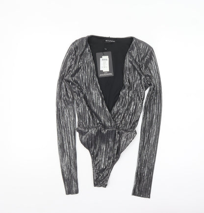 PrettyLittleThing Women Silver Metallic Long Sleeve Bodysuit Size 6