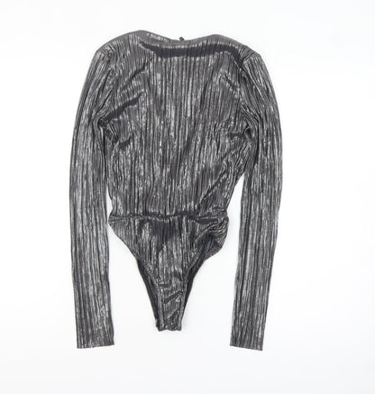 PrettyLittleThing Women Silver Metallic Long Sleeve Bodysuit Size 6