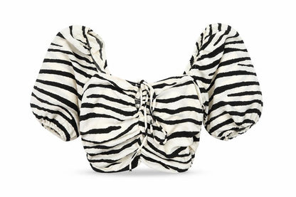 H&M Women’s Black & White Zebra Print Cropped Puff Sleeve Blouse XS