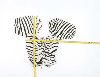 H&M Women’s Black & White Zebra Print Cropped Puff Sleeve Blouse XS
