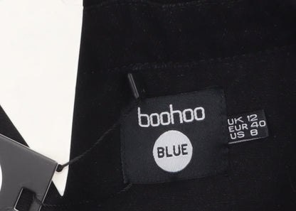 Boohoo Women’s Black Cotton Faux Fur Trim Cropped Denim Jacket Size 12