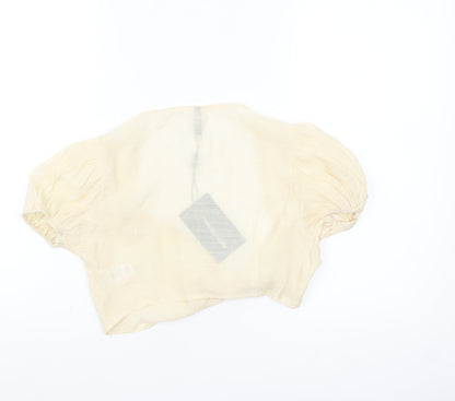 PrettyLittleThing Women's Beige Cropped Puff Sleeve Blouse Size S