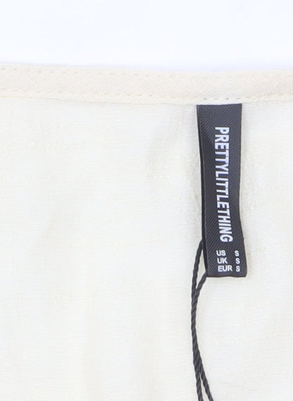 PrettyLittleThing Women's Beige Cropped Puff Sleeve Blouse Size S