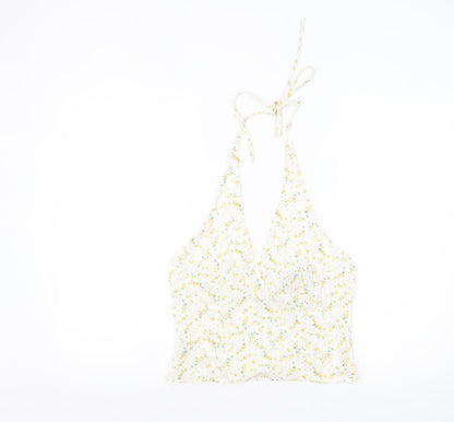 PrettyLittleThing Women's White Floral Halter Camisole Top UK 10