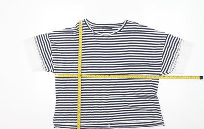 Marks and Spencer Women’s Navy White Striped Lace Sleeve Cotton T-Shirt Size 20