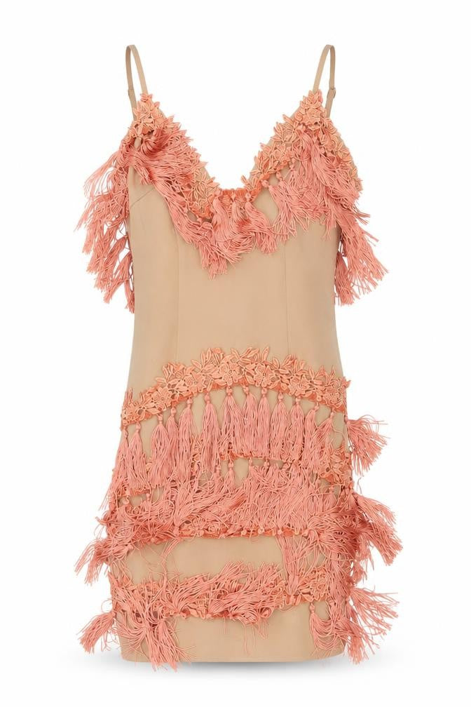 Motel Rocks Women Beige Fringe Bodycon Party Dress Size 6
